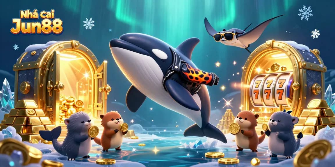 Experience adventure with Nhà cái Jun88 as sea creatures celebrate exciting wins in an interactive casino environment.