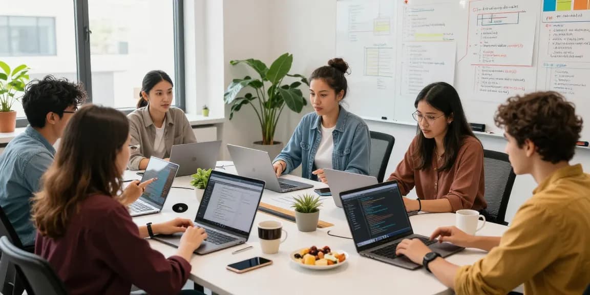 Team collaboration in a tech workspace showcasing telegramin-cn.com integration and innovation.