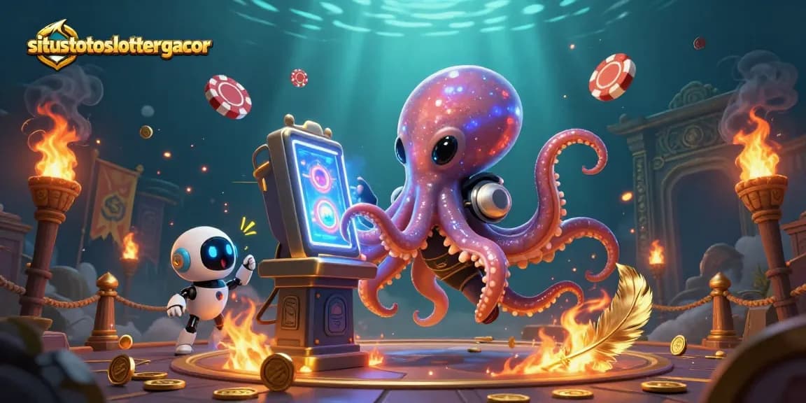 Join the action at situstotoslottergacor with an alien octopus mastering a floating slot machine!