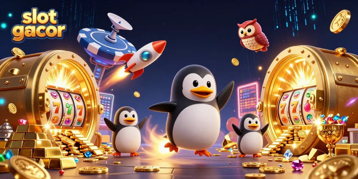 Slot gacor untuk meraih jackpot menjanjikan dalam ilustrasi 3D yang dinamis dan berkilau.