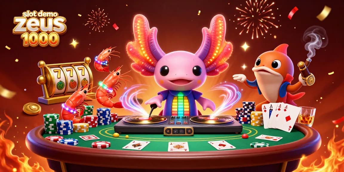 Spin the slot demo zeus 1000 with vibrant characters and exciting casino elements all around.