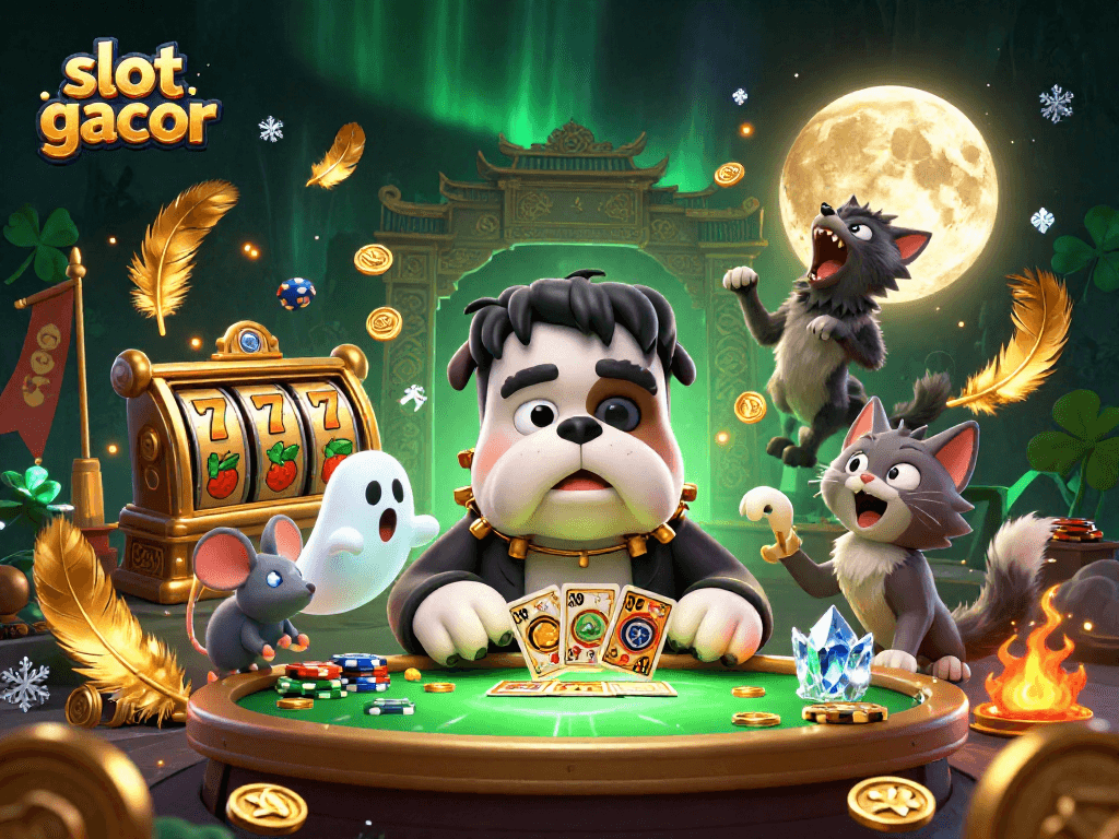 Experience slot gacor excitement with vibrant 3D cartoon characters at an animated gambling table.
