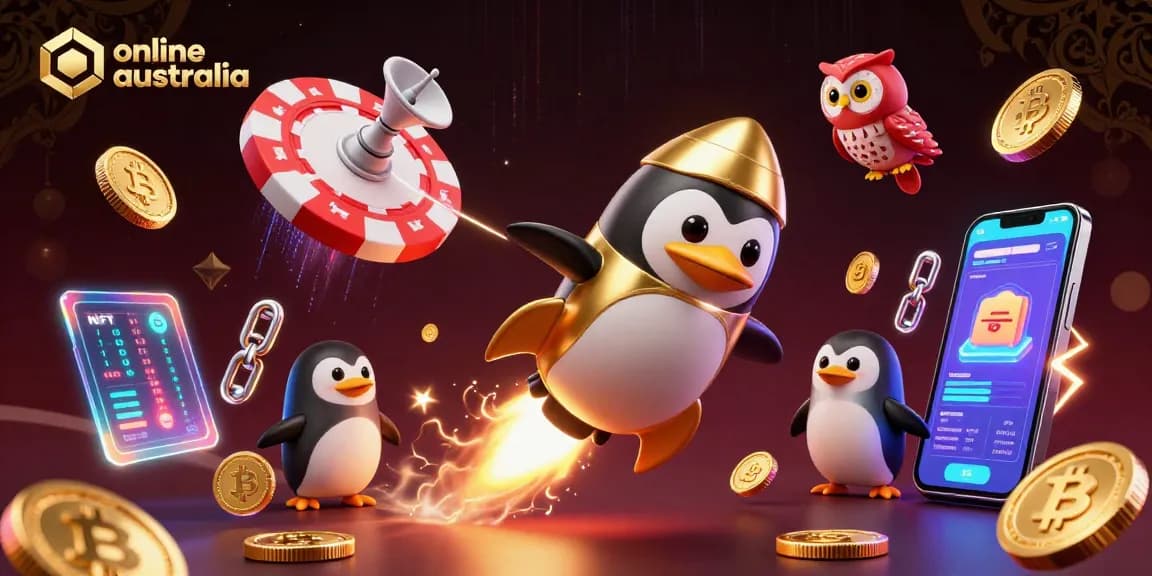 Engage with the vibrant world of online casino Australia featuring dynamic 3D elements like a golden penguin.