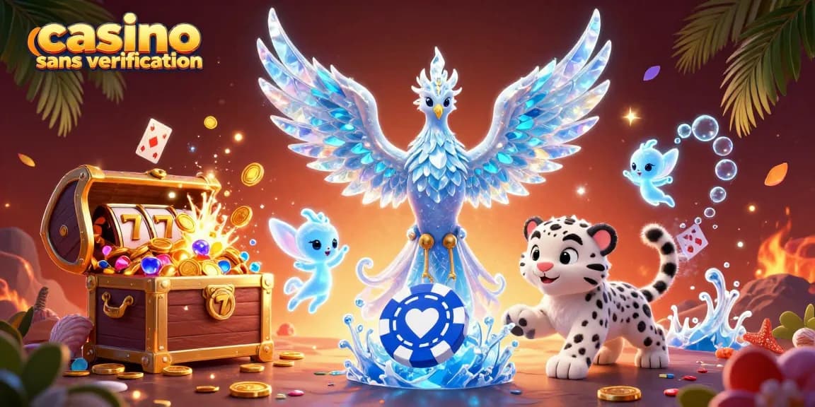 Faites vos jeux dans un casino sans vérification, avec des créatures fantastiques et des jetons de poker.