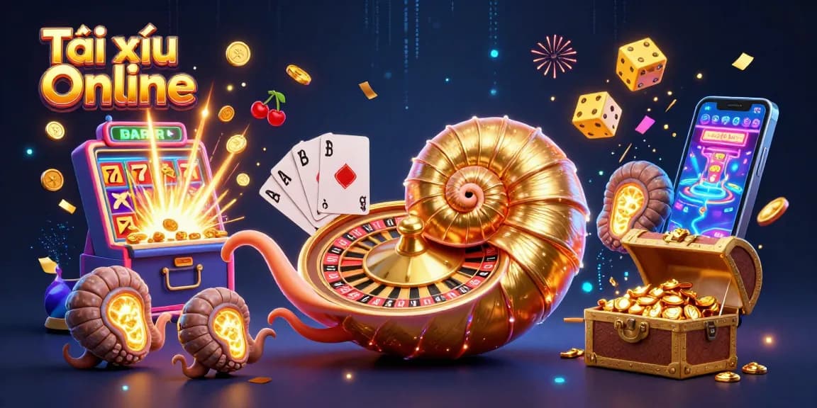 Tài xỉu Online showcases an ancient nautilus designed as a roulette wheel amidst a vibrant casino explosion.