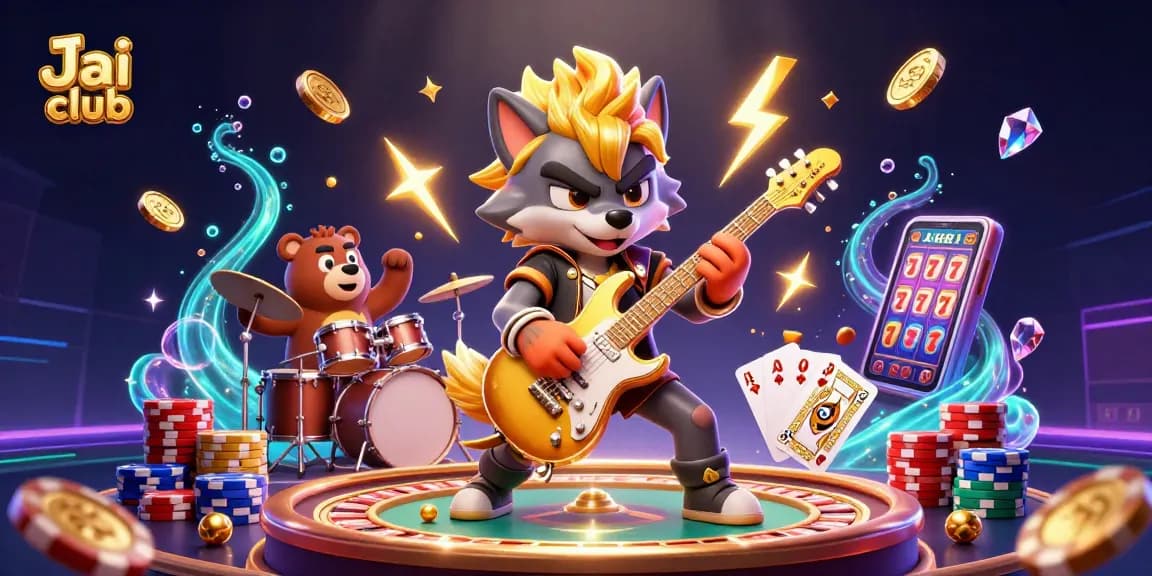 Score big at Jai club with a rock star wolf smashing guitar on stage amid flying coins!