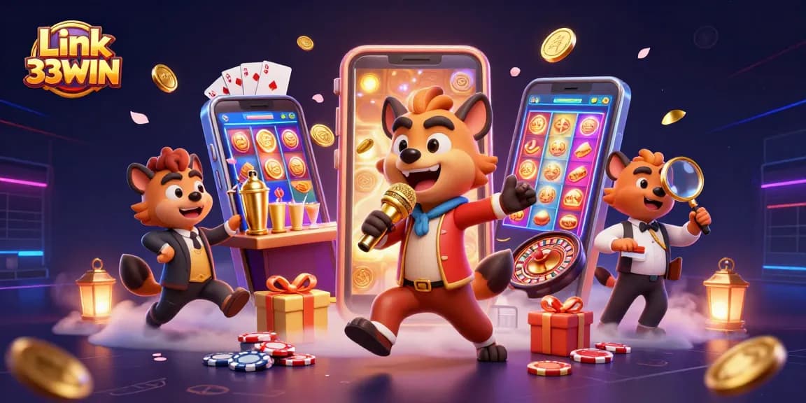 Experience the excitement of winning at Link 33WIN while exploring a vibrant casino scene.