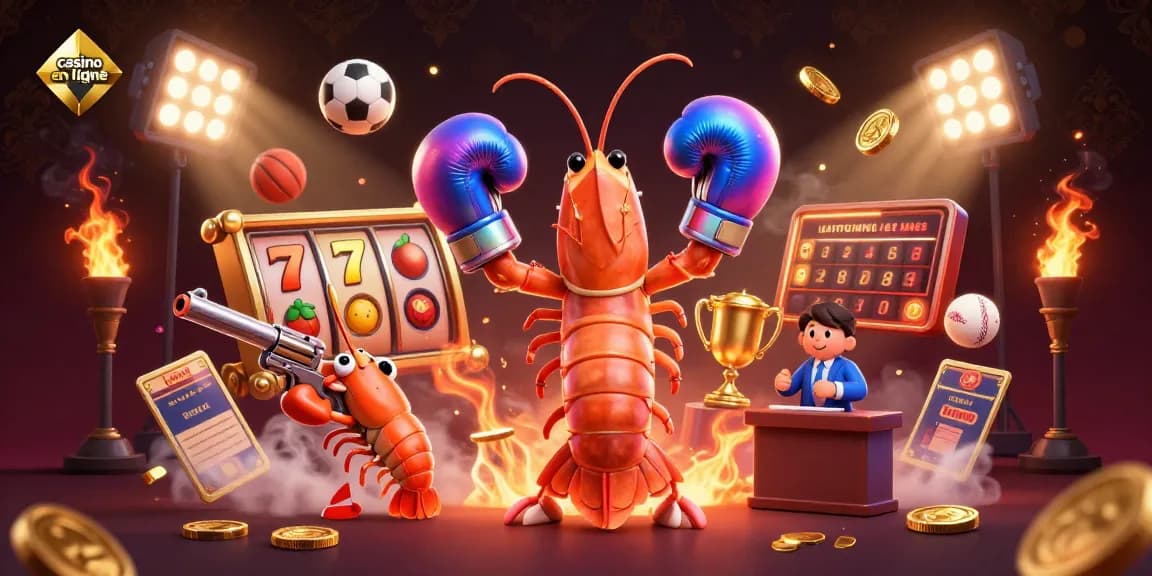 Découvrez l'excitation vibrante du casino en ligne avec des rouleaux de machines à sous palpitants entourés de personnages énergiques.
