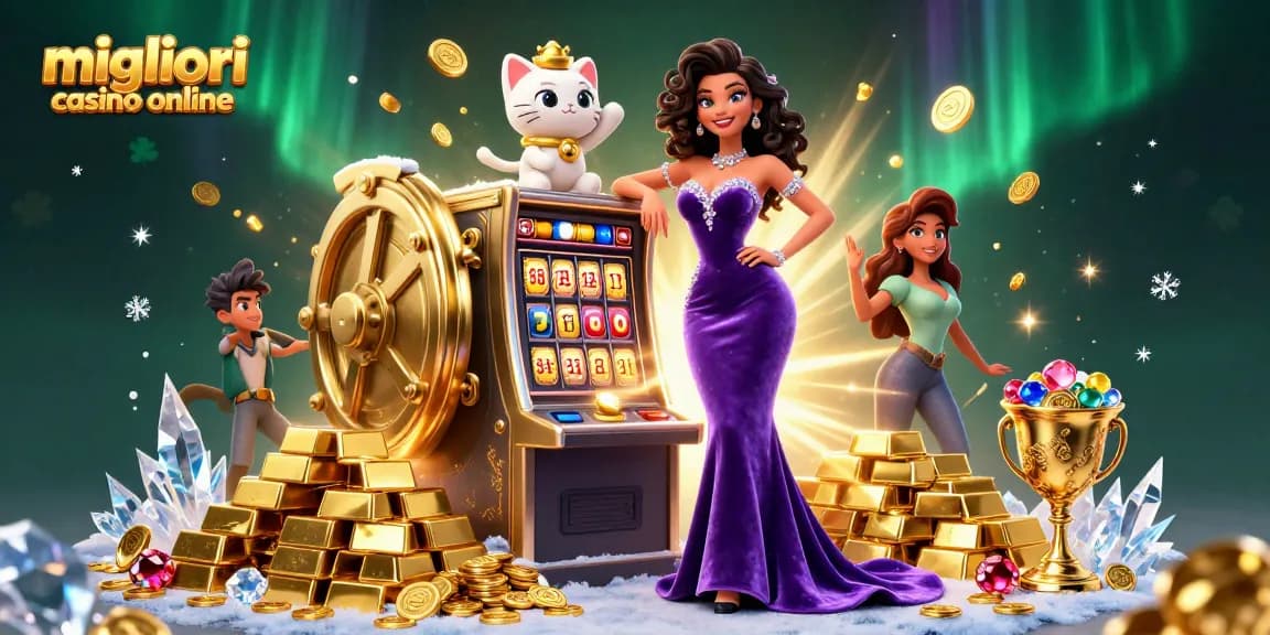 Scopri l'emozione dei migliori casino online con una slot machine jackpot e immagini glamour.
