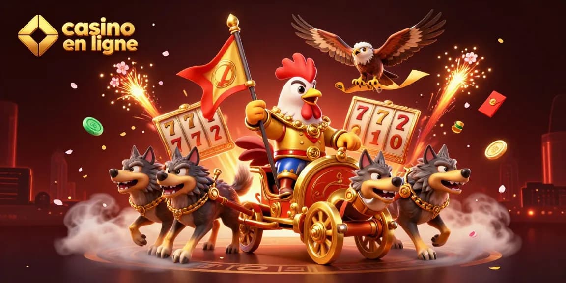 Vivez des sensations fortes passionnantes de casino en ligne avec un seigneur de guerre coq en dessin animé et des éléments de jeu dynamiques.