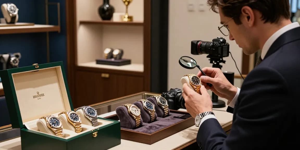 Luxury clone watches displayed in boutique, highlighting exquisite craftsmanship and detailed design.