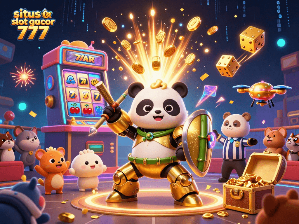 Experience the excitement of situs slot gacor 777 as animated characters celebrate a jackpot win with vivid casino elements.