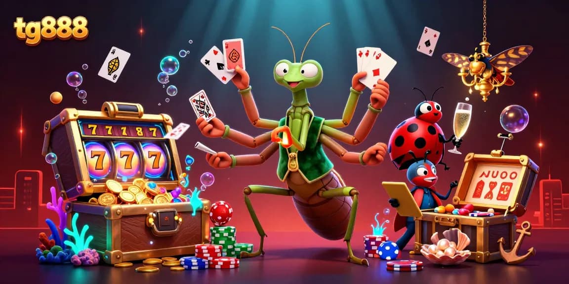 Experience tg888's dynamic casino action with a giant mantis card sharp and ladybug pit boss.