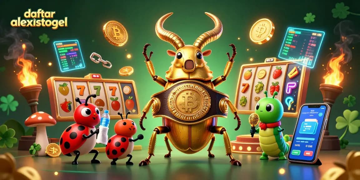 Engage with daftar alexistogel in this vibrant 3D illustration showcasing winning slots and lively game elements.