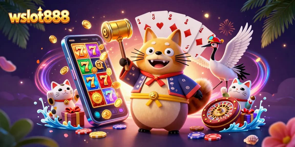 Raih kemenangan bersama wslot888 melalui simbol slot gacor dan jackpot dalam ilustrasi ceria yang menghibur.