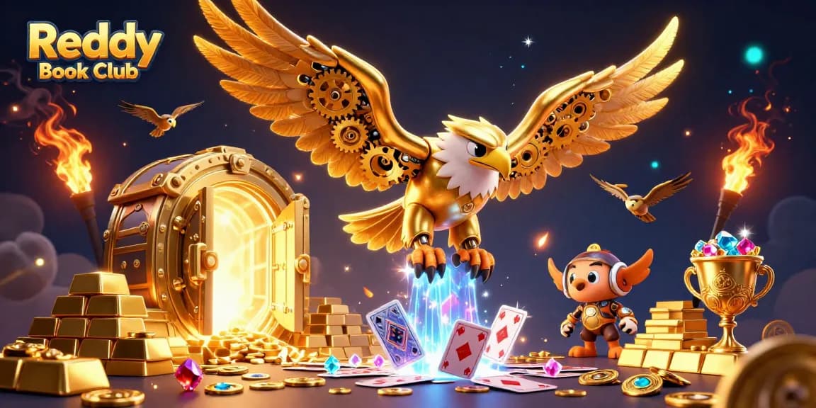 Experience thrilling gameplay with Reddy Book Club's vibrant 3D casino illustration featuring a golden eagle and holographic elements.
