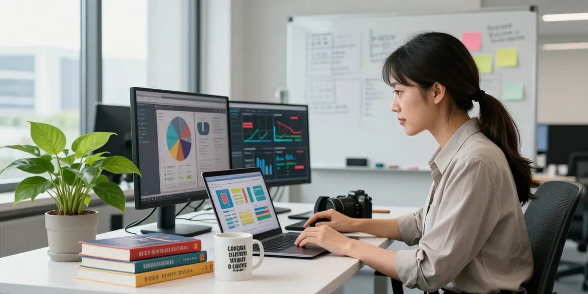 Visit our blog for insightful digital marketing strategies with a modern workspace atmosphere.