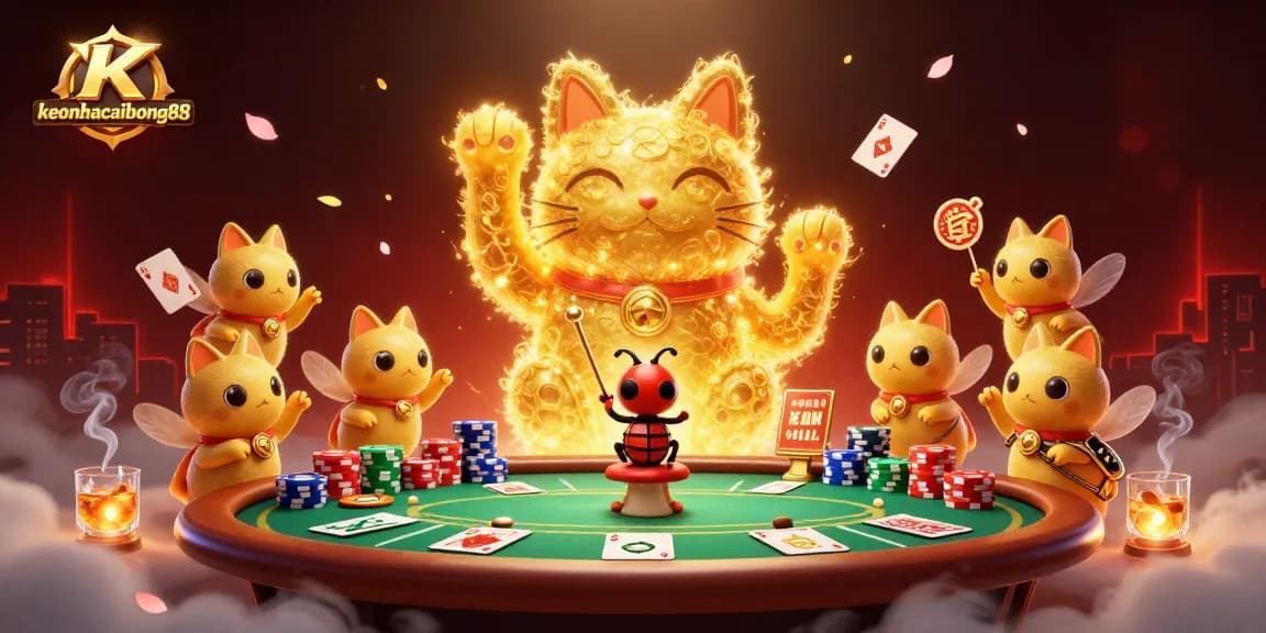 Join the celebration of fortune with keonhacaibong88's vibrant casino scene featuring lucky symbols and energetic gameplay.