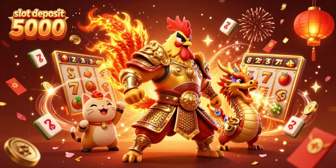 Engage with win opportunities on slot deposit 5000 with dynamic 3D illustrations of gaming excitement.