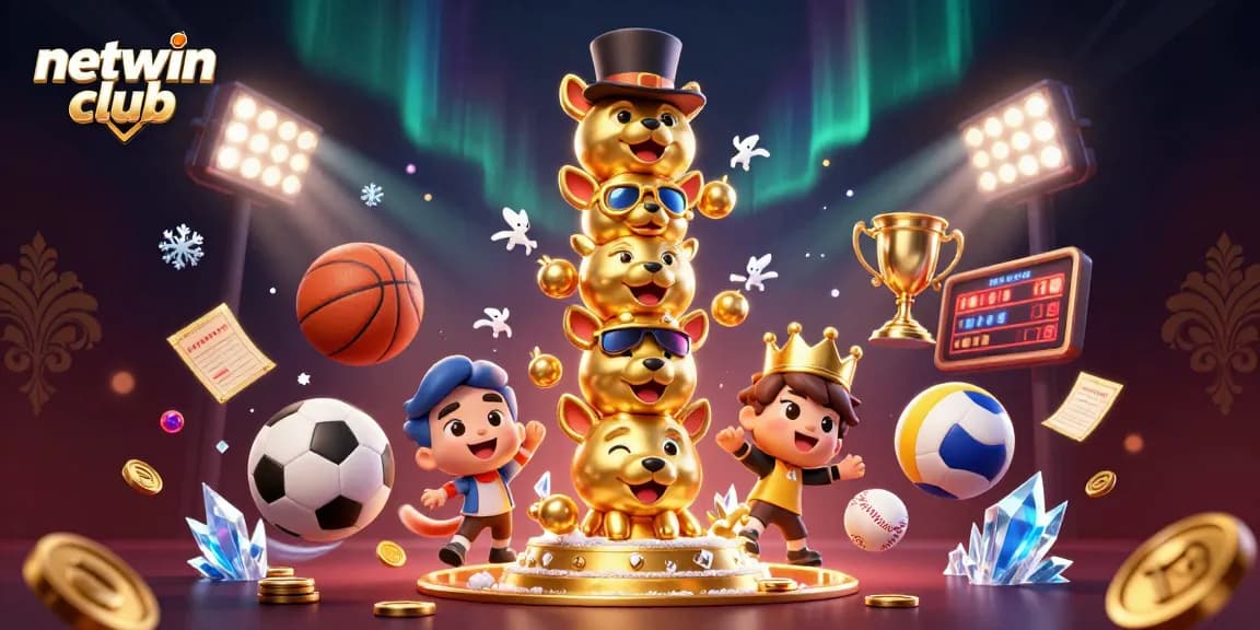 Engage with netwin club through this vibrant 3D illustration showcasing animated gaming excitement.