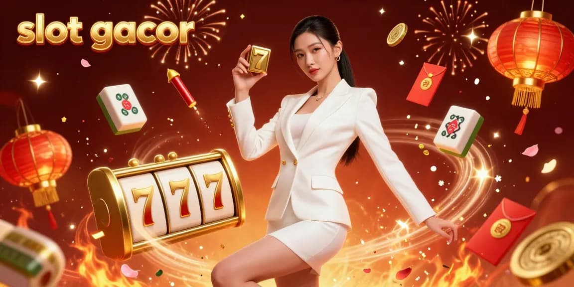 Experience slot gacor action with a confident woman posing in a vibrant luxury casino scene.