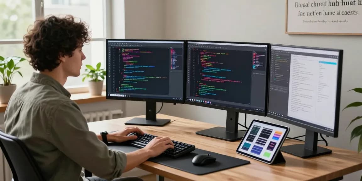 Dynamic workspace featuring Snipaste官网 software, showcasing efficient screenshot tools and vibrant code on multiple screens.