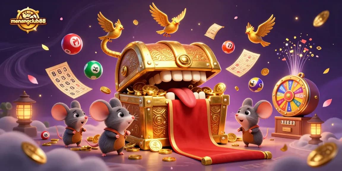 Win big at menangclub88 with vibrant lottery balls and a treasure chest of riches!
