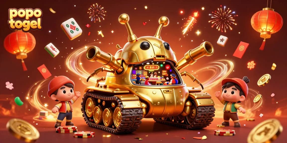 Experience the thrill of popo togel with a vibrant 3D casino scene featuring a golden beetle tank.