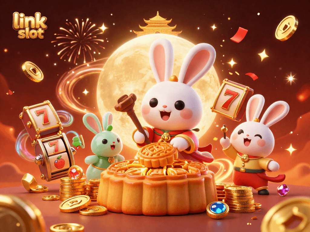 Activate the link slot with the moon rabbit revealing hidden gems among colorful slot symbols.
