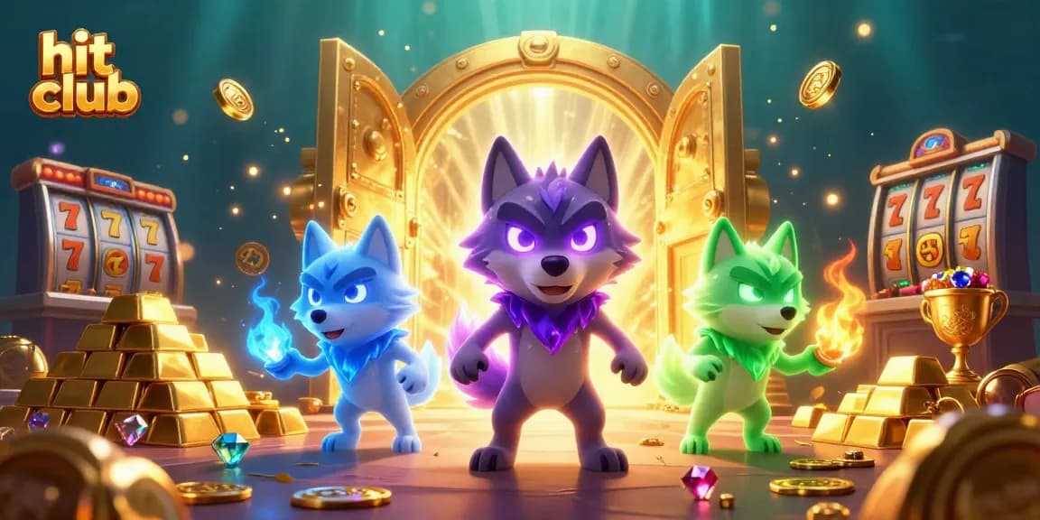 Experience thrilling jackpots with hit club's colorful casino scene featuring spectral wolves and treasures.