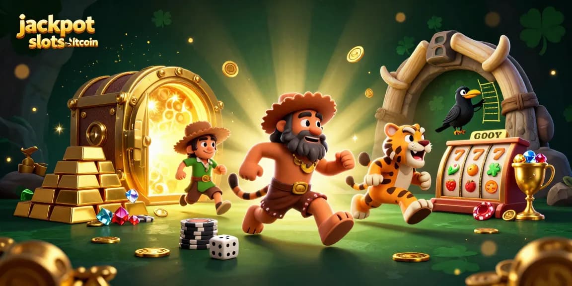 Play thrilling jackpot slots for bitcoin in a vibrant prehistoric casino scene