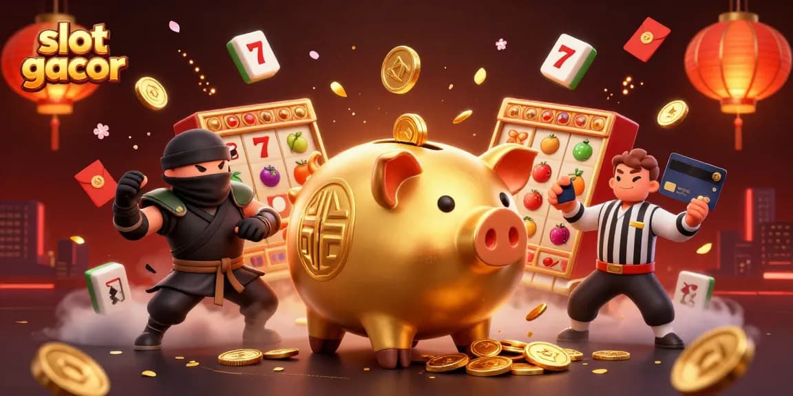 Experience thrilling slot gacor action with a vibrant 3D casino scene featuring a sumo wrestler, ninja, and samurai.