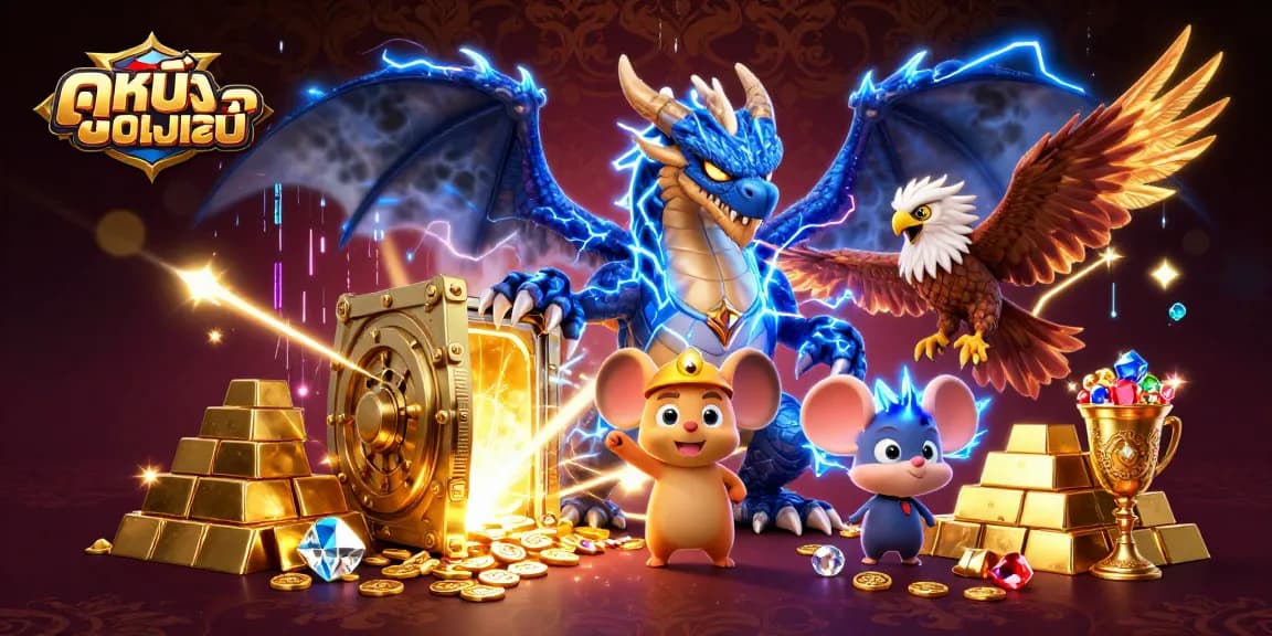 Watch ดูหนังออนไลน์ with engaging characters in an energetic casino-themed setting featuring lightning and treasures.