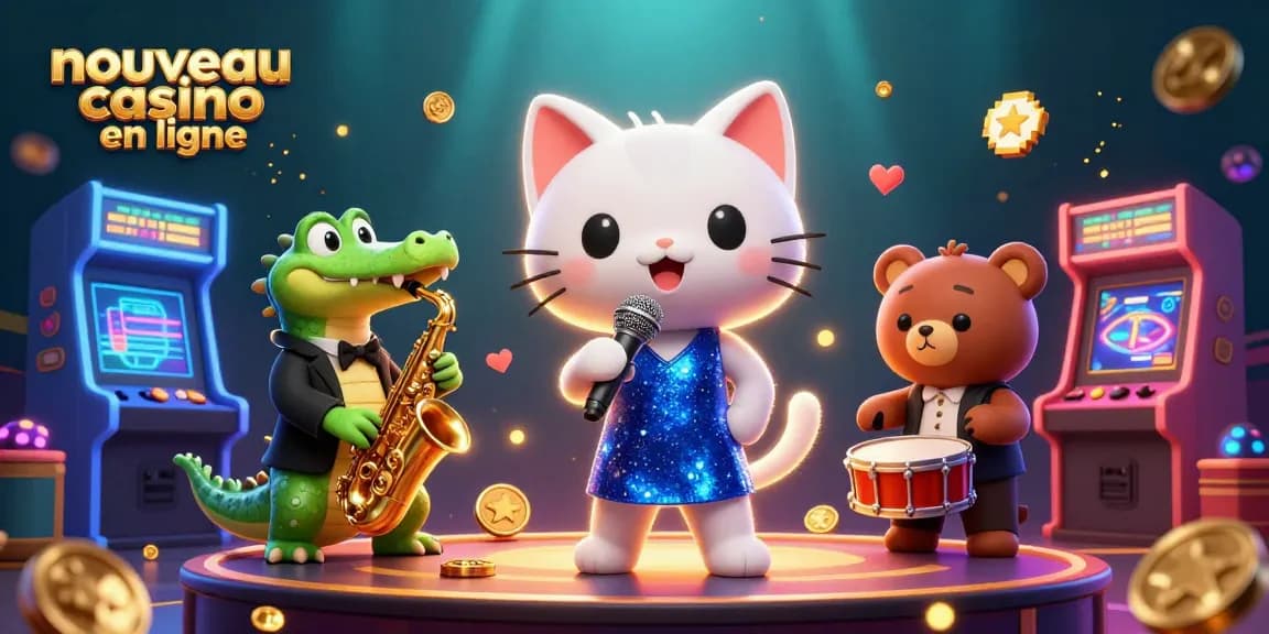Découvrez l'excitation du nouveau casino en ligne à travers cette illustration dynamique remplie de jeux animés et de personnages charmants.