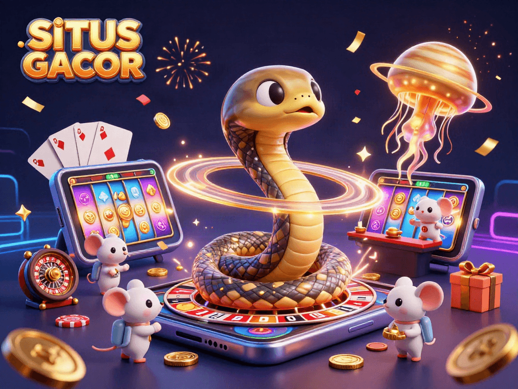 Engage with banners on SITUS GACOR featuring a vibrant cosmic casino illustration.