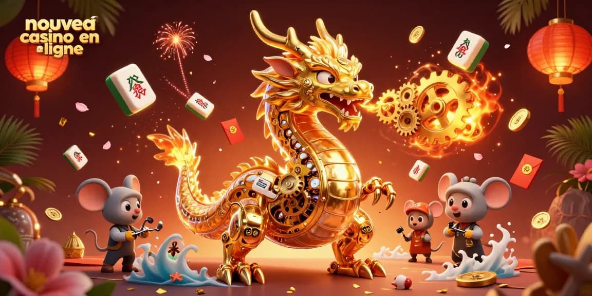 Découvrez un nouveau casino en ligne avec un dragon auréolé de mécanismes dorés et des éléments de jeu captivants.
