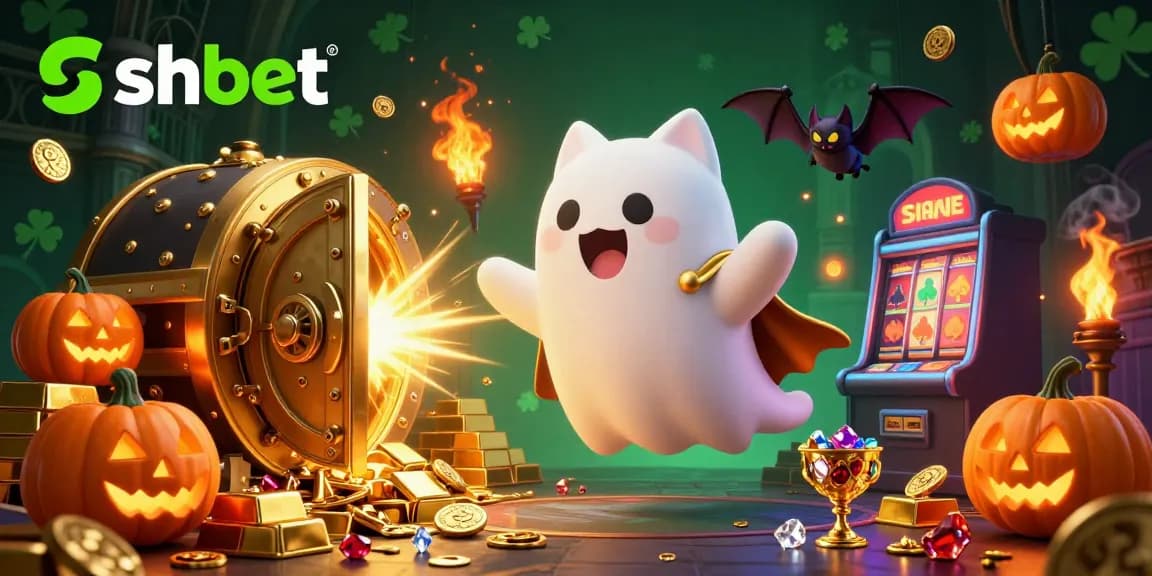 Experience the thrill of shbet as the ghost cat and bat explore a haunted casino filled with treasures and glowing jackpots.