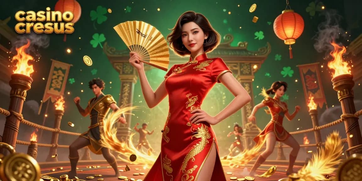 Découvrez l'atmosphère vibrante du casino cresus avec une illustration 3D ornée mettant en scène une femme confiante dans une robe élégante et des éléments de jeu éblouissants.