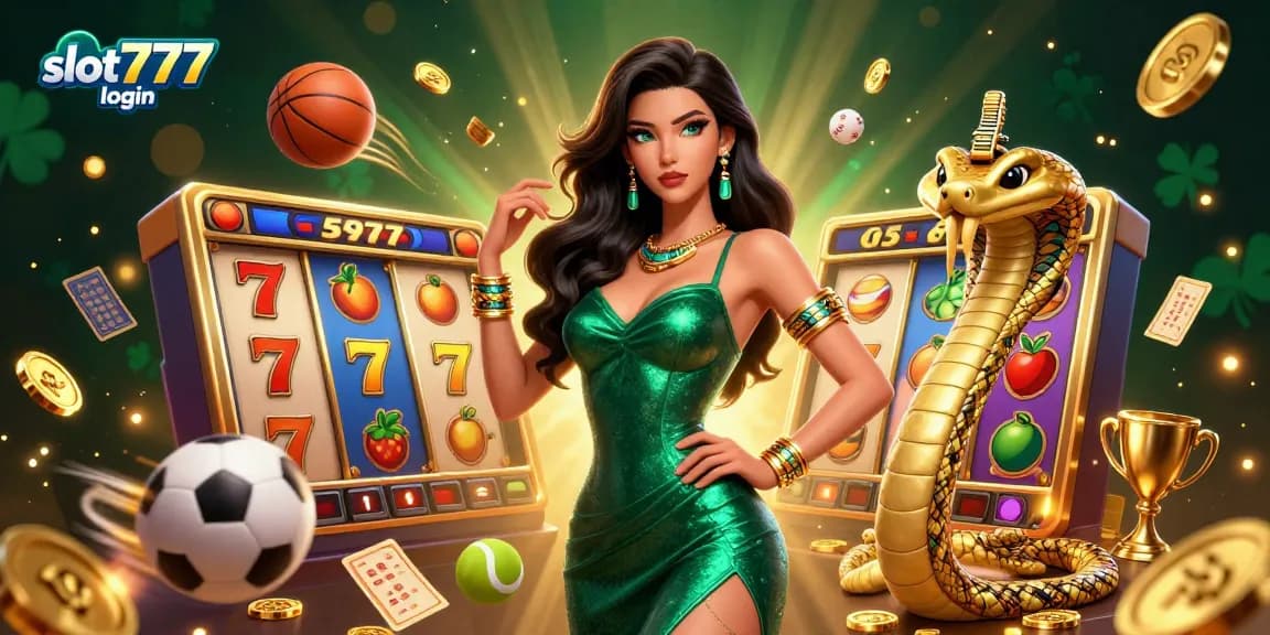 Experience the excitement of slot777 login with a vibrant 3D illustration featuring thrilling slot games and mesmerizing gold elements.