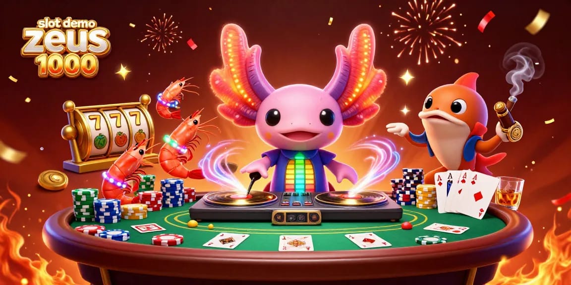 Spin the slot demo zeus 1000 with vibrant characters and exciting casino elements all around.