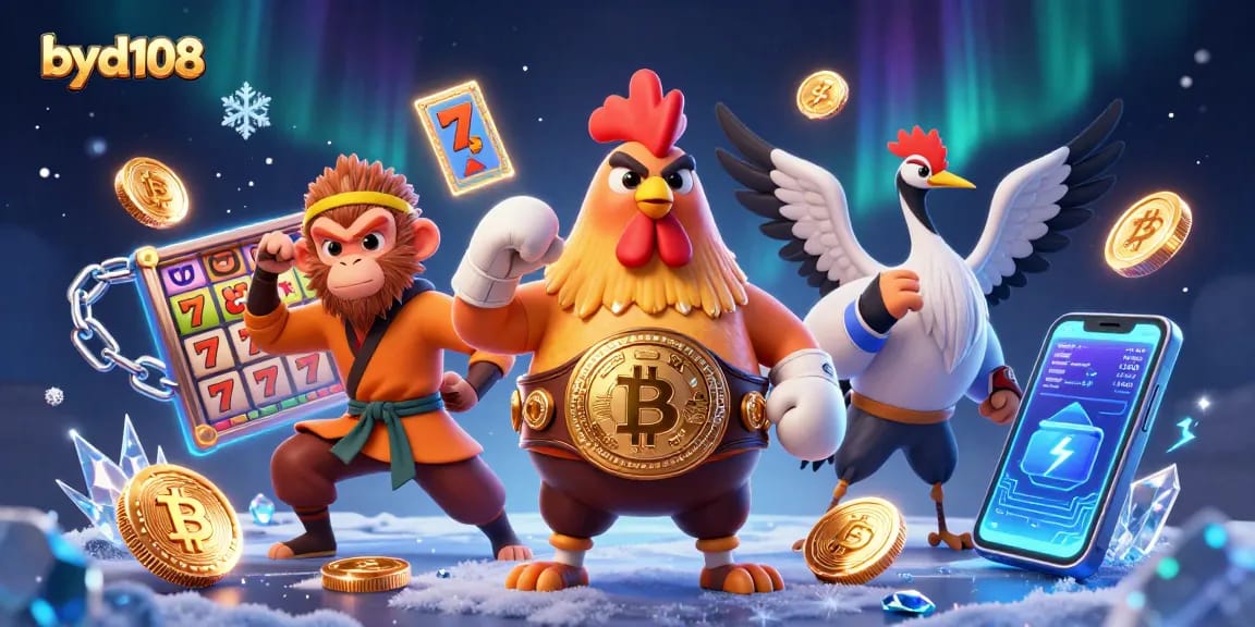 Menggandakan kemenangan dengan byd108 melalui simbol jackpot dan slot yang berkilauan.