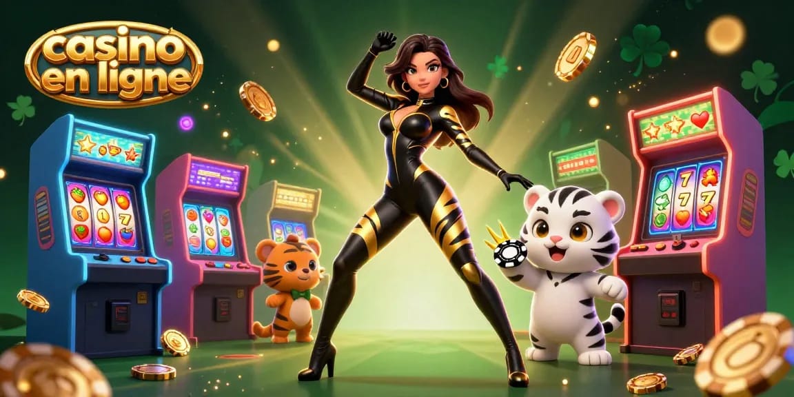 Participez à une action de casino en ligne palpitante avec des personnages acrobatiques et des éléments de jeu vibrants.