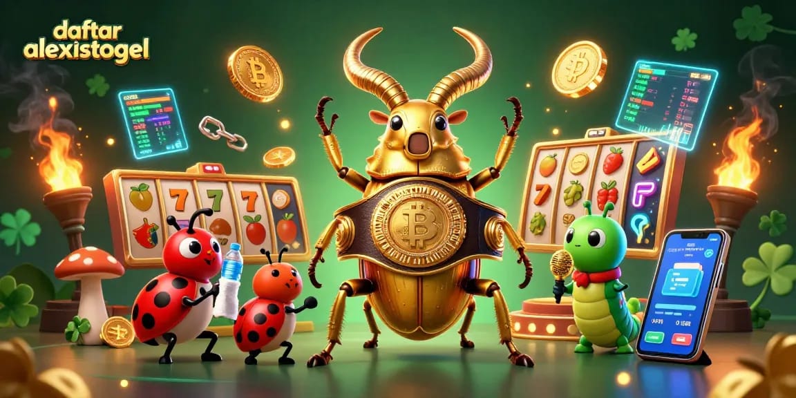 Engage with daftar alexistogel in this vibrant 3D illustration showcasing winning slots and lively game elements.