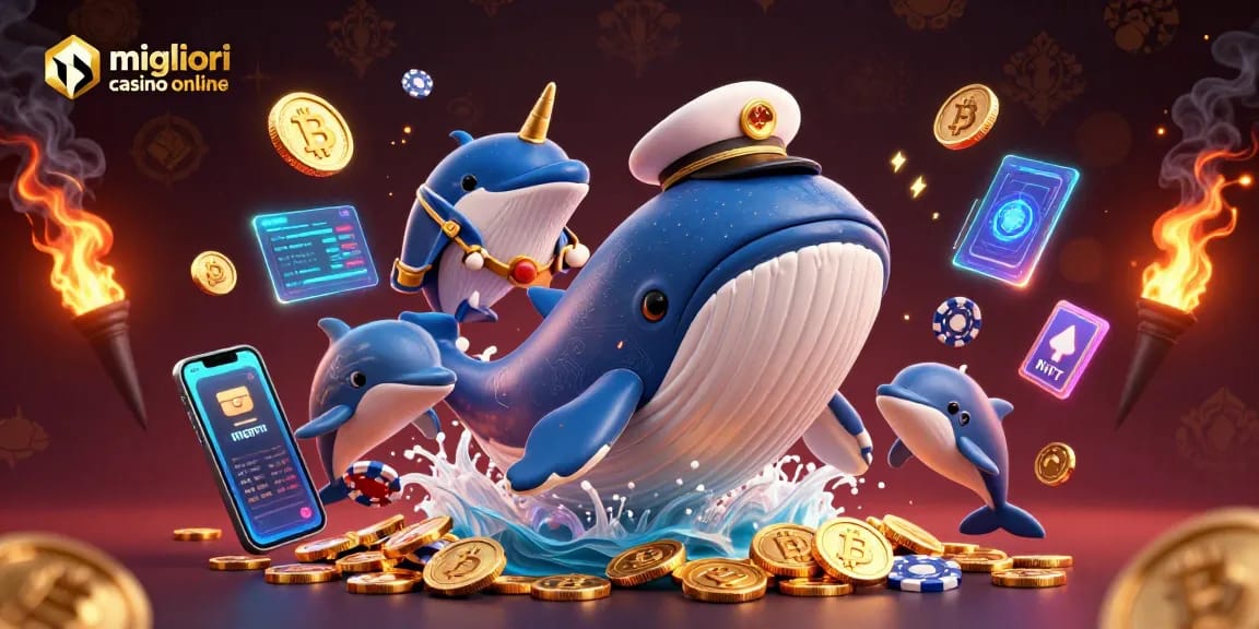 Vivi l'emozione con i migliori casino online in un vibrante casinò 3D sotto un'illustrazione a tema marino.