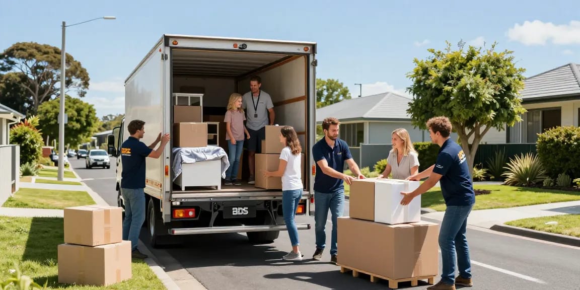 BDS Movers Tauranga team efficiently packing a family’s belongings into a truck on a sunny day.