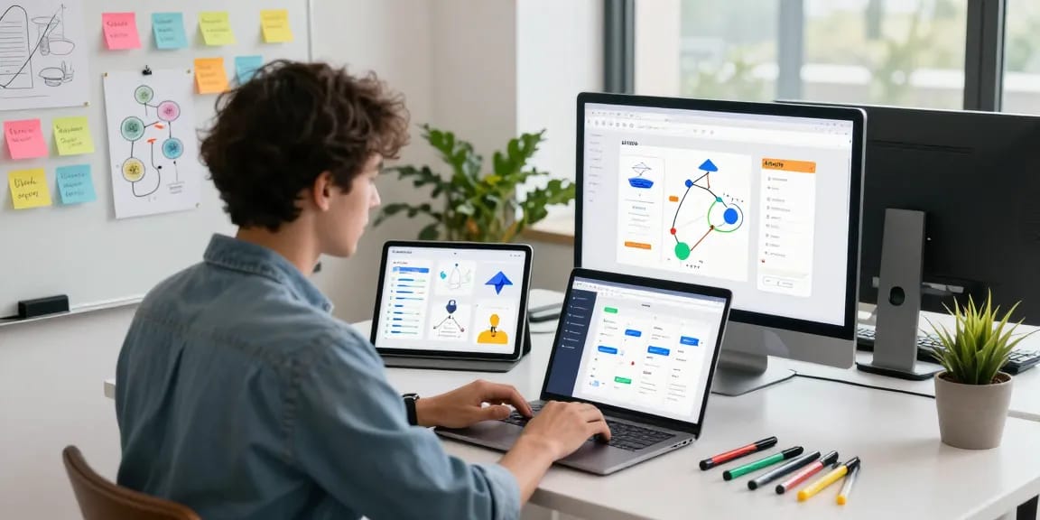 Designing the 纸飞机中文版 app interface in a modern workspace