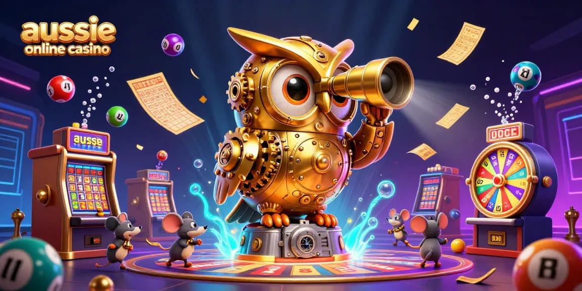 Engage with the aussie online casino scene in this vibrant 3D digital illustration showcasing gaming elements and excitement.