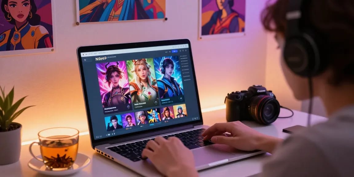 Engaging in nsfw ai chat with custom avatars on a modern laptop in a cozy room.