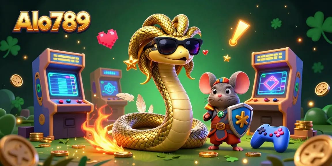 Alo789 enhances the excitement with a cute Medusa and warrior mouse in a vibrant cockfighting setting.