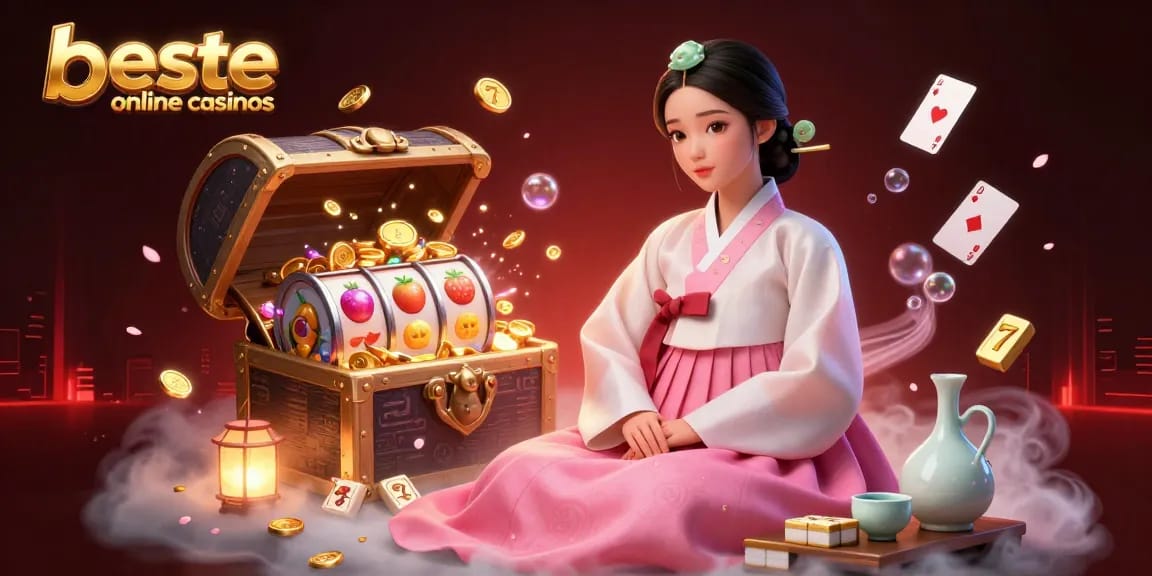 Win big at the beste online casinos with vibrant games and rich rewards in this illustrated scene.
